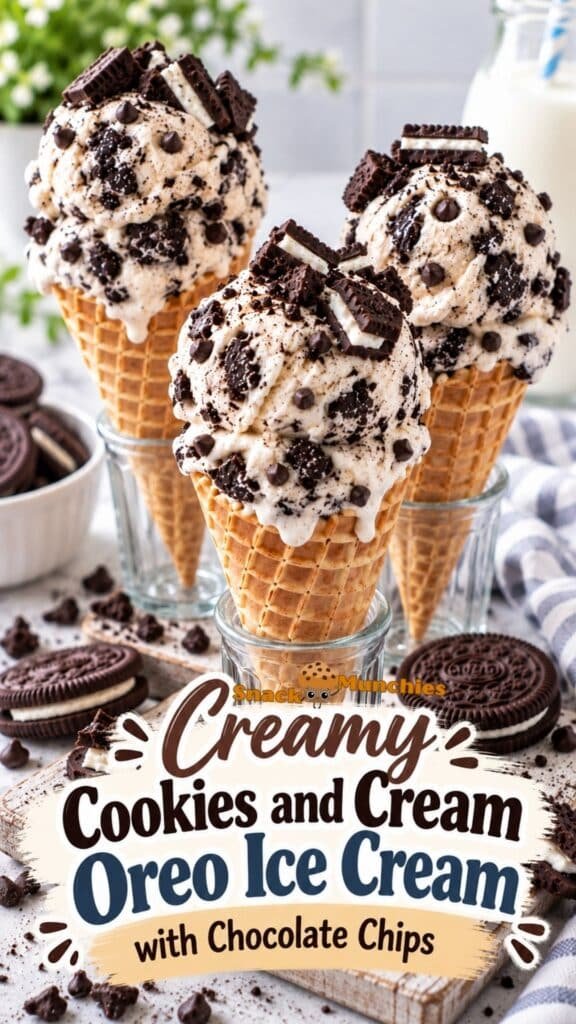 Creamy Cookies and Cream Oreo Ice Cream with Chocolate Chips