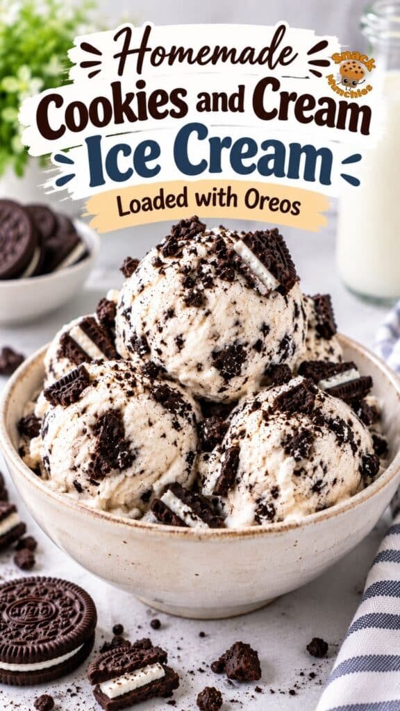Homemade Cookies and Cream Ice Cream Loaded with Oreos