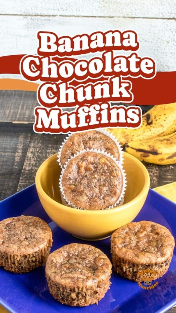 Banana Chocolate Chunk Muffins, Soft, Sweet and Bakery Style