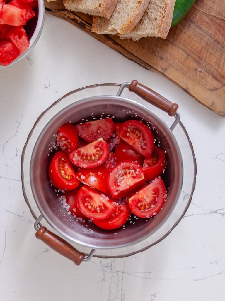 Soften the Onions and Salt the Tomatoes - Watermelon Panzanella Salad