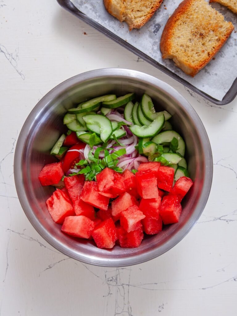 Build the Salad - Watermelon Panzanella Salad