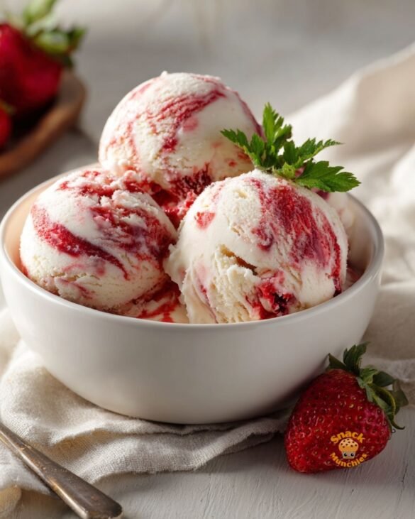 No-Churn Strawberry Swirl Ice Cream – Creamy, Fruity & Easy